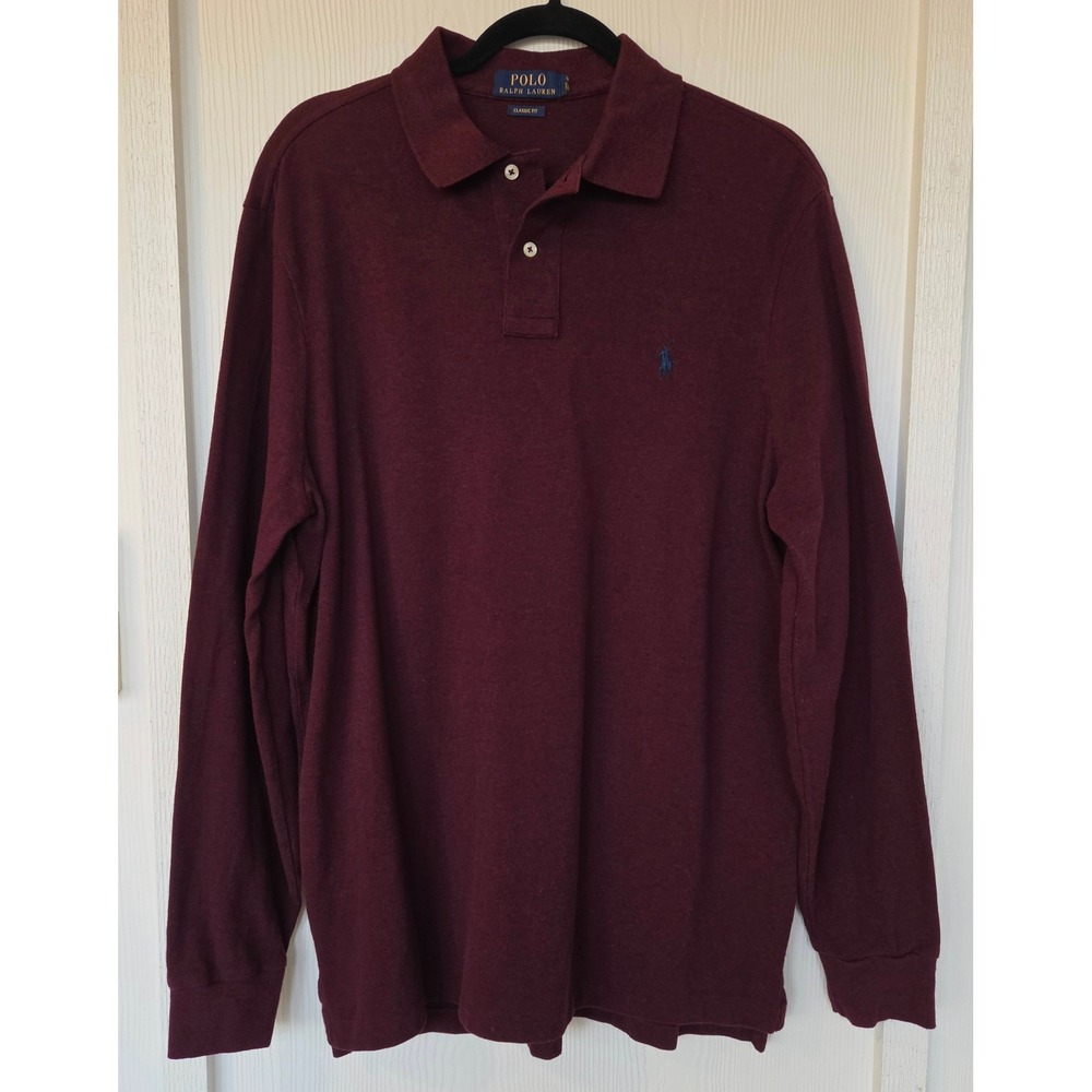 Polo Ralph Lauren Mens Long Sleeve Polo Shirt L Burgundy Red Preppy Old Money